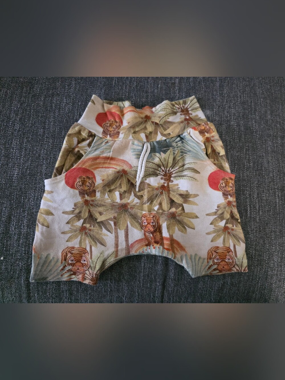 Kids Jungle Tiger Drawstring Shorts - Beige Green